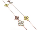 Lange zilveren collier halsketting roos goud verguld Model Sugary Sweetness gezet met blauwe en groene stenen