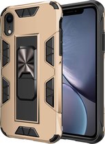 HB Hoesje Geschikt voor Apple iPhone XR Goud - Magnetic Kickstand Armor Case