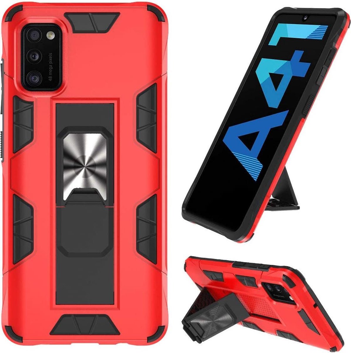 HB Hoesje Geschikt voor Samsung Galaxy A41 Rood - Magnetic Kickstand Armor Case