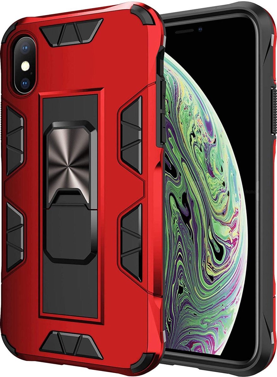 HB Hoesje Geschikt voor Apple iPhone XS Max Rood - Magnetic Kickstand Armor Case