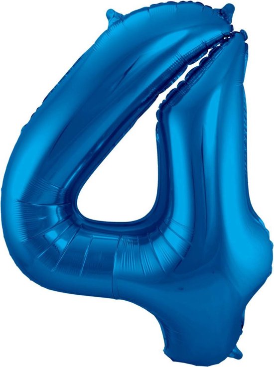 Ballon Cijfer 4 Jaar Blauw Verjaardag Versiering Blauwe Helium Ballonnen Feest Versiering 86 Cm XL Formaat Met Rietje