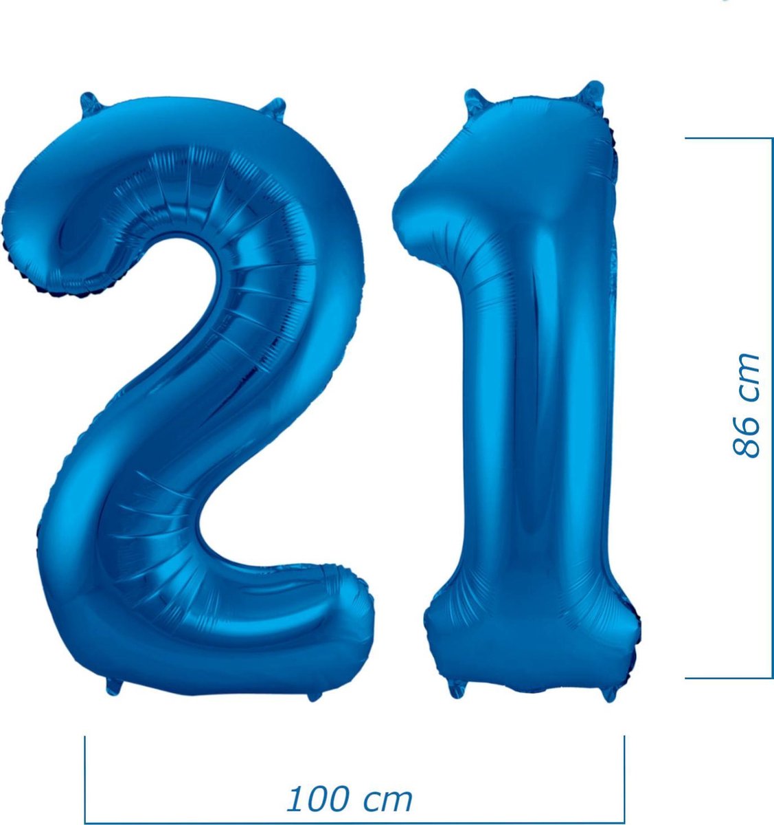 Ballon Cijfer 21 Jaar Blauw Verjaardag Versiering Blauwe Helium Ballonnen Feest Versiering 86 Cm XL Formaat Met Rietje — afbeelding 2