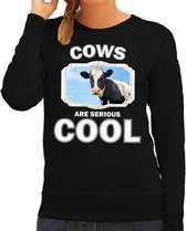 Dieren koeien sweater zwart dames - cows are serious cool trui - cadeau sweater koe/ koeien liefhebber L
