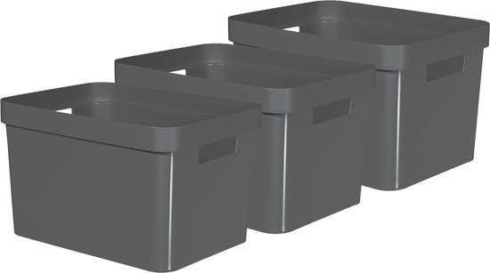 Curver Infinity Opbergbox - 17L - 3 stuks - Antraciet - Recycled Kunststof  | bol.com