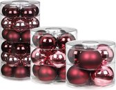 48x Berry Kiss mix roze/rode glazen kerstballen glans en mat - Kerstversiering/kerstdecoratie - Kerstboomversiering kerstbal