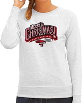 Merry Christmas Kerstsweater / foute Kersttrui grijs voor dames - Kerstkleding / Christmas outfit XL