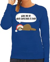 Luiaard Kerstsweater / foute Kersttrui Wake me up when christmas is over blauw voor dames - Kerstkleding / Christmas outfit XL