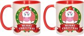 Set de 2x morceaux de tasses / mugs de Noël - rouge avec blanc - céramique 300 ml - imprimé licorne
