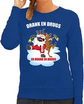 Foute Kerstsweater / foute Kersttrui Drank en drugs blauw voor dames - Kerstkleding / Christmas outfit M