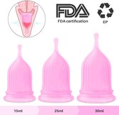 Duurzame herbruikbare Menstruatie Cup - 100% zacht silicone - 1 set van 3 maten - Roze