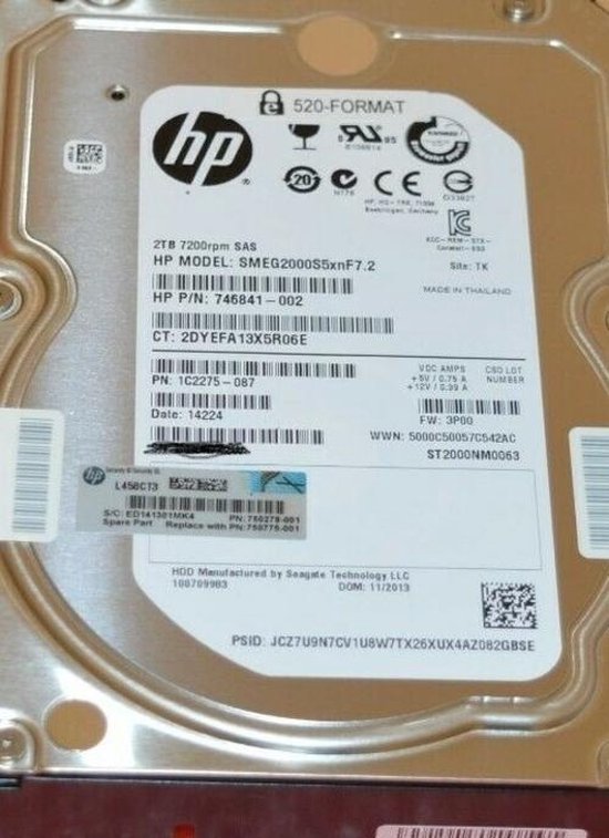 HP 2 TB 7200 RPM SAS 6 GB/S Hot-pluggable Dual Port sed 3,5-INCH harde  schijf 750775-001 | bol.com