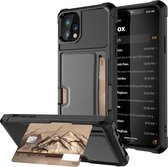 DrPhone CW12 - iPhone 12 Mini - Wallet Case – Camera Bescherming– 1 Pas Opslag – Zwart - Leer