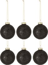 J-Line Doos Van 6 Kerstballen Sterretjes Glas Zwart Small Set van 2 stuks