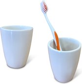 TIGER tandenborstelbeker / beker voor badkamer | porselein | hoogte 9 cm x Ø 7 cm | wit | set van 2 STUKS
