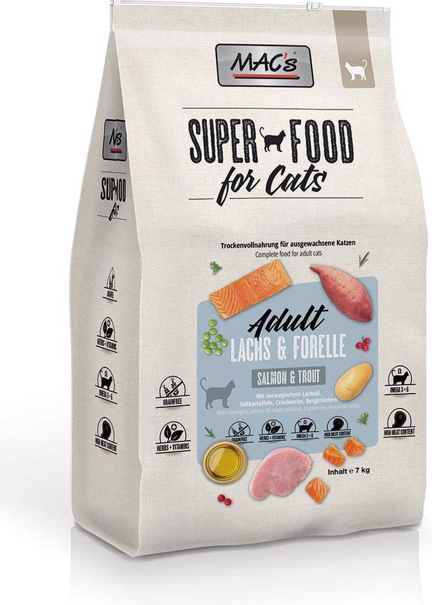 MACs MAC's Superfood Kattenvoer Droogvoer - Zalm & Forel - 7kg - Kattenbrokken