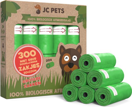 Hondenpoepzakjes - 300 stuks - 100% Biologisch Afbreekbaar - Poepzakjes Hond - 20 rollen