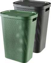 Curver Infinity Dots Wasbox - 60L - 2 stuks â€“ Antraciet + Groen - 100% Recycled