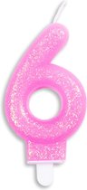 Wefiesta Cijferkaars 6 Glitter 7 Cm Wax Roze