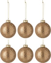 J-Line Doos Van 6 Kerstballen Sterretjes Glas Brons Small Set van 2 dozen