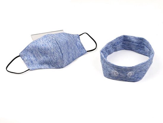 Salvaro® Hoofdband voor mondkapje - Blauw - Met zelfde design mondkapje Mondmasker - Luxe Haarband & Mondmasker - Ear protector - Unisex - Sport Mode