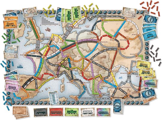 Thumbnail van een extra afbeelding van het spel Ticket to Ride Spellenbundel - 2 stuks - Europa (Basisspel) & Uitbreiding Frankrijk & Old West