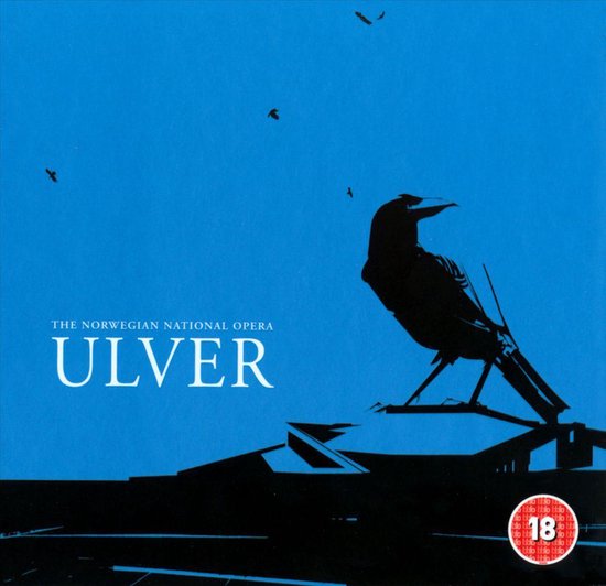 Albumhoes: 'The Norwegian National Opera Ulver', met een grote kraai op een tak, blauwe achtergrond, vogels en 18+ keurmerk.