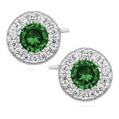 Joy|S - Zilveren elegante oorknoppen 7 mm rond met zirkonia emerald groen