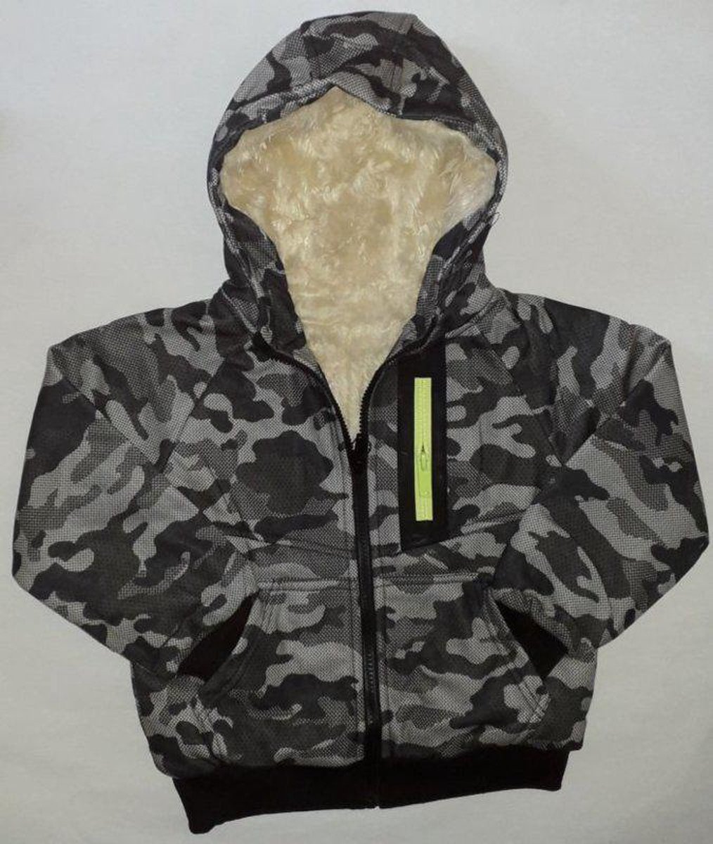 Vest / herfstjas met imitatie bont voering camouflageprint grijs maat  98/104 | bol.com