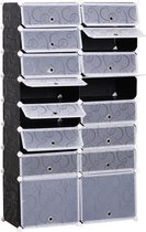 HOMCOM Schoenenkast met 16 vakken PP zwart/wit 95 x 37 x 160cm