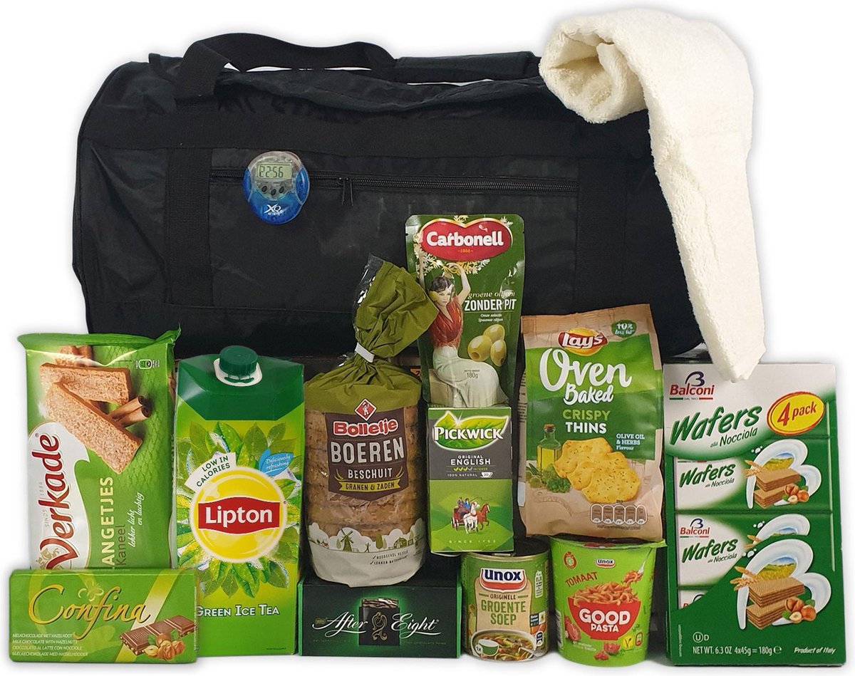 Kerstpakket 13 Sportief Groen Met sporttas en stappenteller
