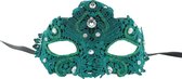 Venetiaanse Masker met Diamanten - Groen -  16 x 9 x 11 cm