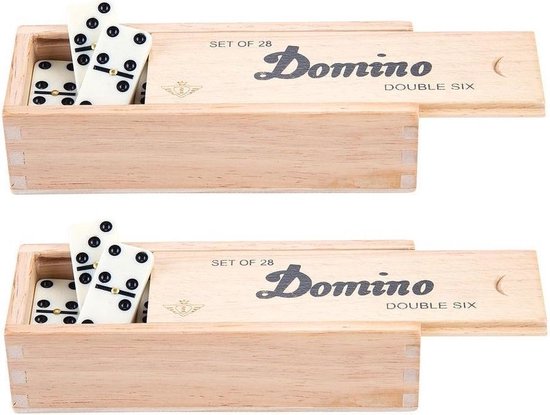 Domino spel dubbel 6/double 6 in houten doos en 140x stenen - Dominostenen - Domino spellen - Familie spellen