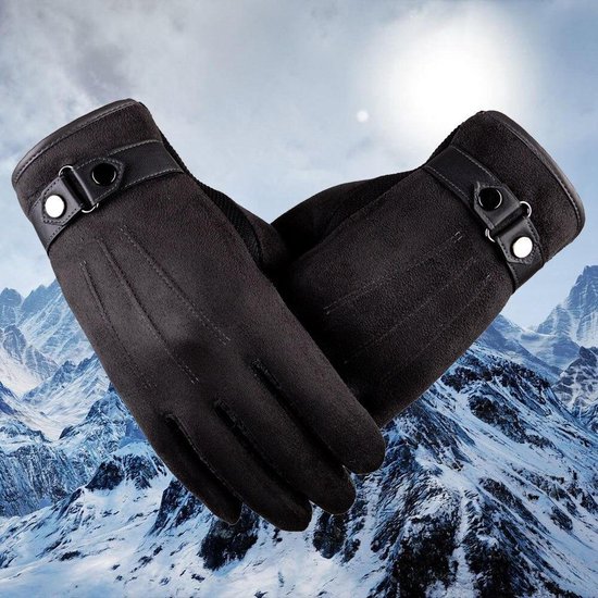 Luxe Winter Handschoenen Met Touch Tip Gloves - Anti-Slip - Touchscreen Gloves - Voor Fiets/Scooter/Sporten/Wandelen - One-Size - Suede Met Heerlijk Warme Fleece Voering - Winterhandschoenen - Heren -Zwart - AA Commerce