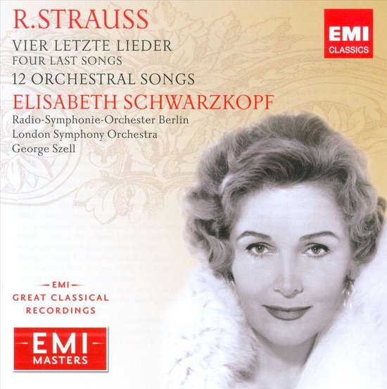 Portret van Elisabeth Schwarzkopf met inscriptie R. Strauss Vier Letzte Lieder, EMI Classics.
