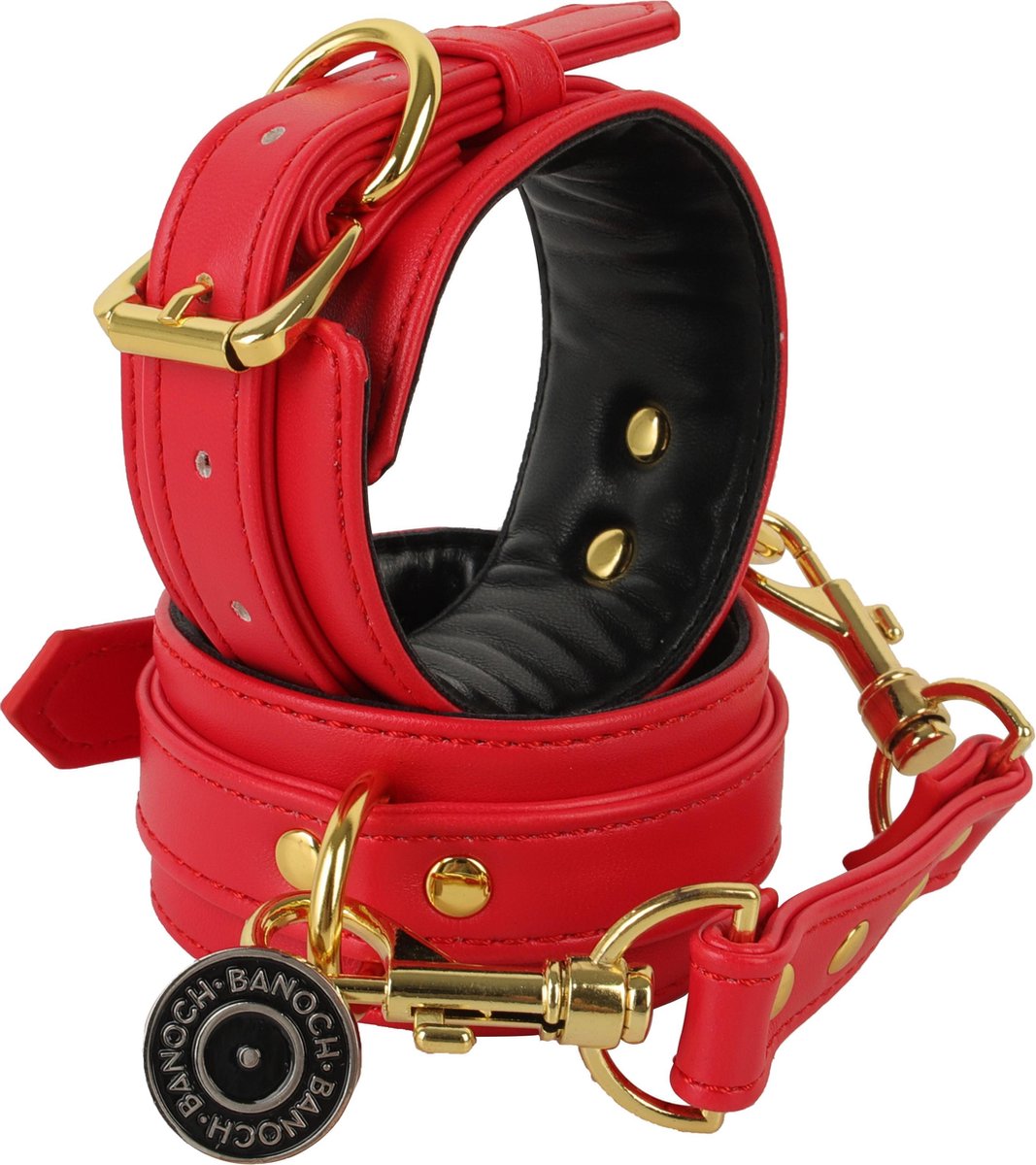 Goedkoopste Banoch | enkelboeien van pu leer | rood / goud | bondage