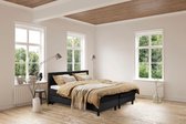 Beddenleeuw Boxspring Bed Isabella - 90x210 - Incl. Hoofdbord + Matras - Lederlook Zwart (Skai)