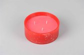 Rasteli Luz ronde rustieke kaars met 3 lonten in paraffine schaal, D15cm x H 6cm - antiek rood