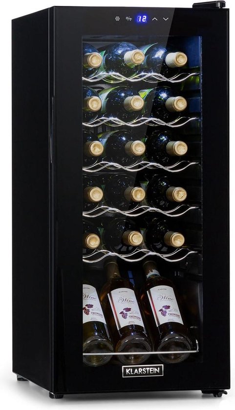 Koelkast: Shiraz 18 Slim Uno wijnkoelkast 50 liter 18 flessen touch bedieningspaneel 5-18°C, van het merk Klarstein