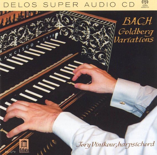 DELOS SUPER AUDIO CD, Bach Goldberg Variaties, Jory Vinkour speelt op een harpsichord.