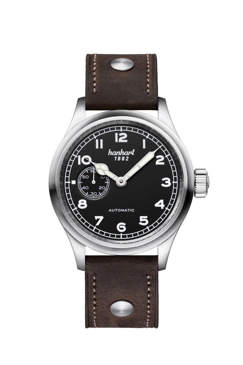 Hanhart Pioneer Preventor9 Horloge zwart, donkerbruine band
