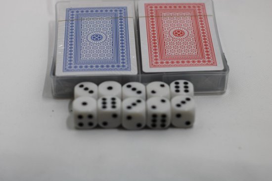 Afbeelding van het spel 2 decks Speelkaarten inclusief 10 dobbelstenen-Kaartspel- Blackjack-Poker-Pesten-Hartenjagen-Liegen-spelletje-kinderspel-Dobbelsteen-Dobbelsteen set- Dobbelen