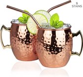 Moscow Mule Bekers - Incl. 2 RVS rietjes - Set: 2 stuks