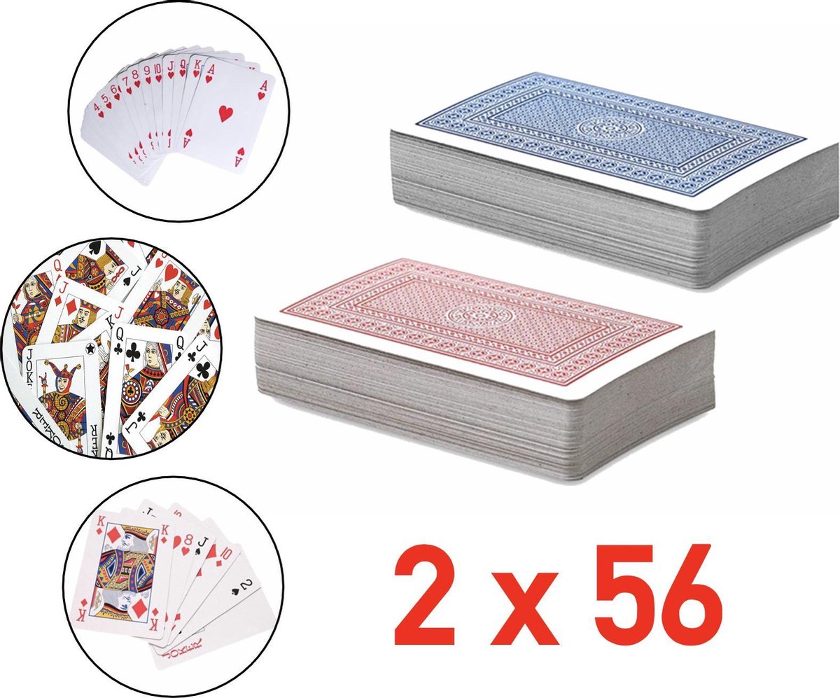 2 x 56 Luxe Speelkaarten - Spelkaarten - Met Handige Opbergdoos - Poker Kaarten - 2 STUKS - Kaartspe