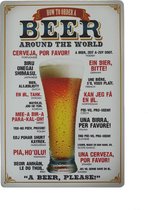 Metalen wandbord wandplaat Beer Around The World - Bier mancave verjaardag cadeau