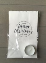 Candlebag met tekst en theelicht/ feestdagen/ kerstmis/ Merry Christmas/ relatiegeschenk/ lichtkado/ papieren lantaarn