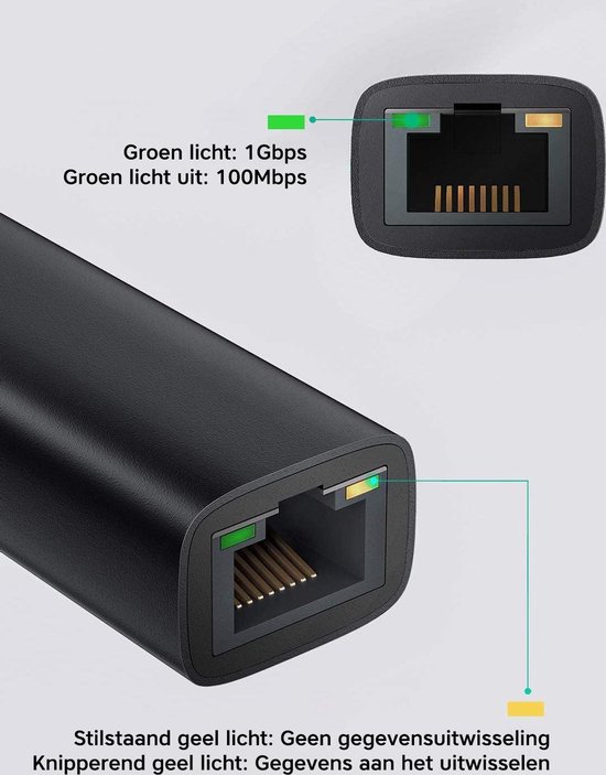 USB-C naar Ethernet adapter – Internet LAN Netwerk kabel – 1000 Mbps – geschikt voor alle apparaten met een USB C poort – Apple Macbook Pro / Air – Dell XPS – Lenovo – Chromebook – Samsung – HP – Zwart - Gigabit - Aluminium behuizing - Easeware