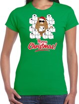 Fout Kerst shirt / Kerst t-shirt met hamsterende kat Merry Christmas groen voor dames- Kerstkleding / Christmas outfit L