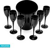 6x Zwarte Onbreekbare Champagneglazen en 1x Zwarte ijsemmer - Cadeau Set No.1 - PGplastics