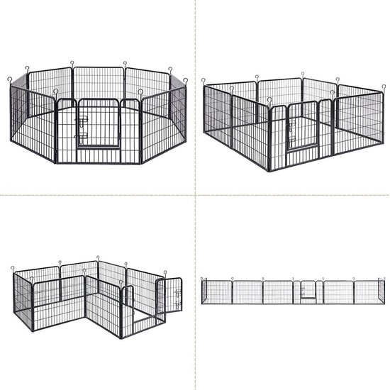 Hoppa! Hondenhekje - Puppyren - 160x160 cm - 8 Delen van 80 x 60 cm - vierkant, rechthoek of achthoek naar keuze - Zwart