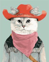 Paint by number voor volwassenen – schilderen op nummer – Cowboycat – dieren - kat – diy – zonder frame - 40x50cm